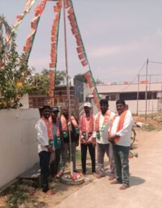 BJP celebrates 47th foundation day with flag hoisting in multiple villages of Station Ghanpur and Chilpur mandals.