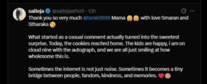 Jr NTR Baked Cookies sent to Fan