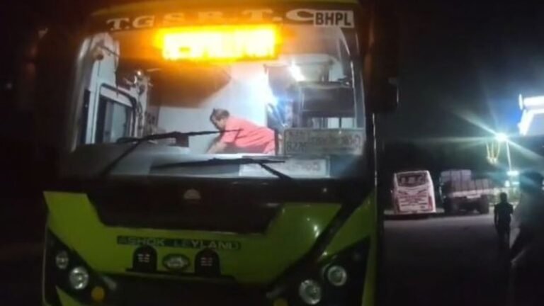 Rajadhani bus from Bhupalapally depot suddenly filled with smoke